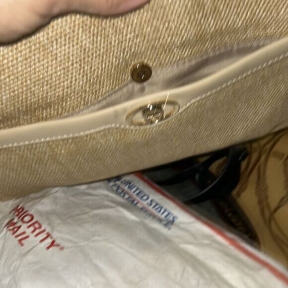 Etienne Aigner Beige & Cream Crossbody Bag With Adjustable Strap Woven Jute Logo - Picture 5 of 7